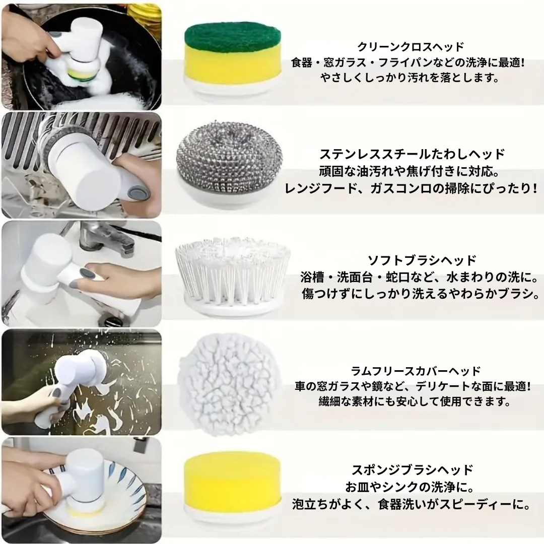 多機能電動クリーニングブラシ|キッチン用品|ハンディ食器洗いブラシ|トイレ・バスルーム・家庭用掃除用具|海外対応
