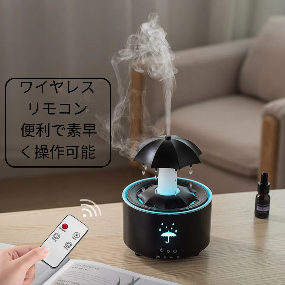 新感覚カラフル雨滴アロマ加湿器 — 自宅やオフィスにぴったりの回転型ウォータードロップ＆傘型フレグランス加湿器